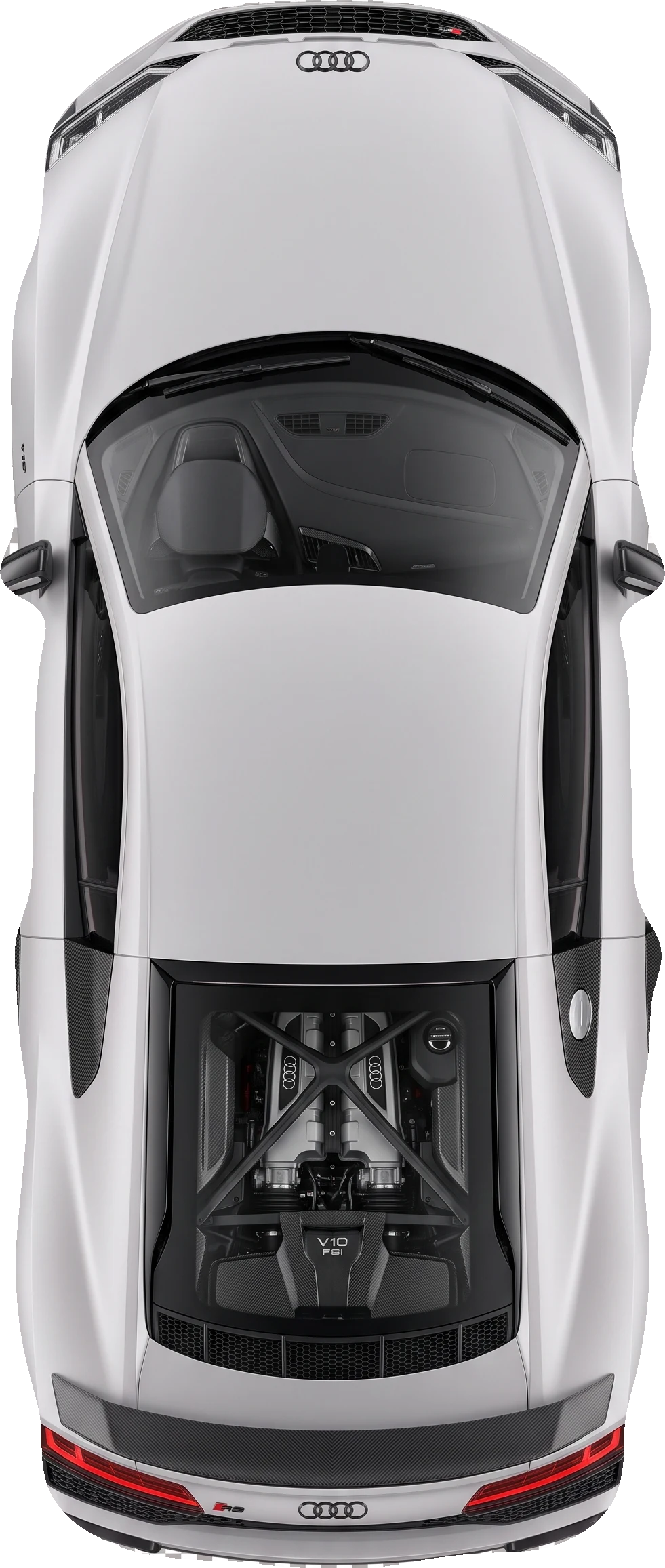 Top-down view of a white Audi R8